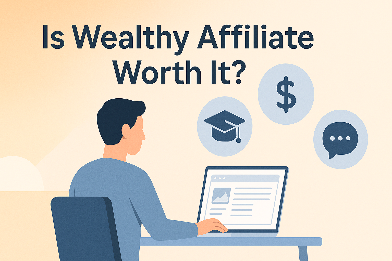Illustration showing Wealthy Affiliate tools like training, website building, and community support, symbolizing value in affiliate marketing.